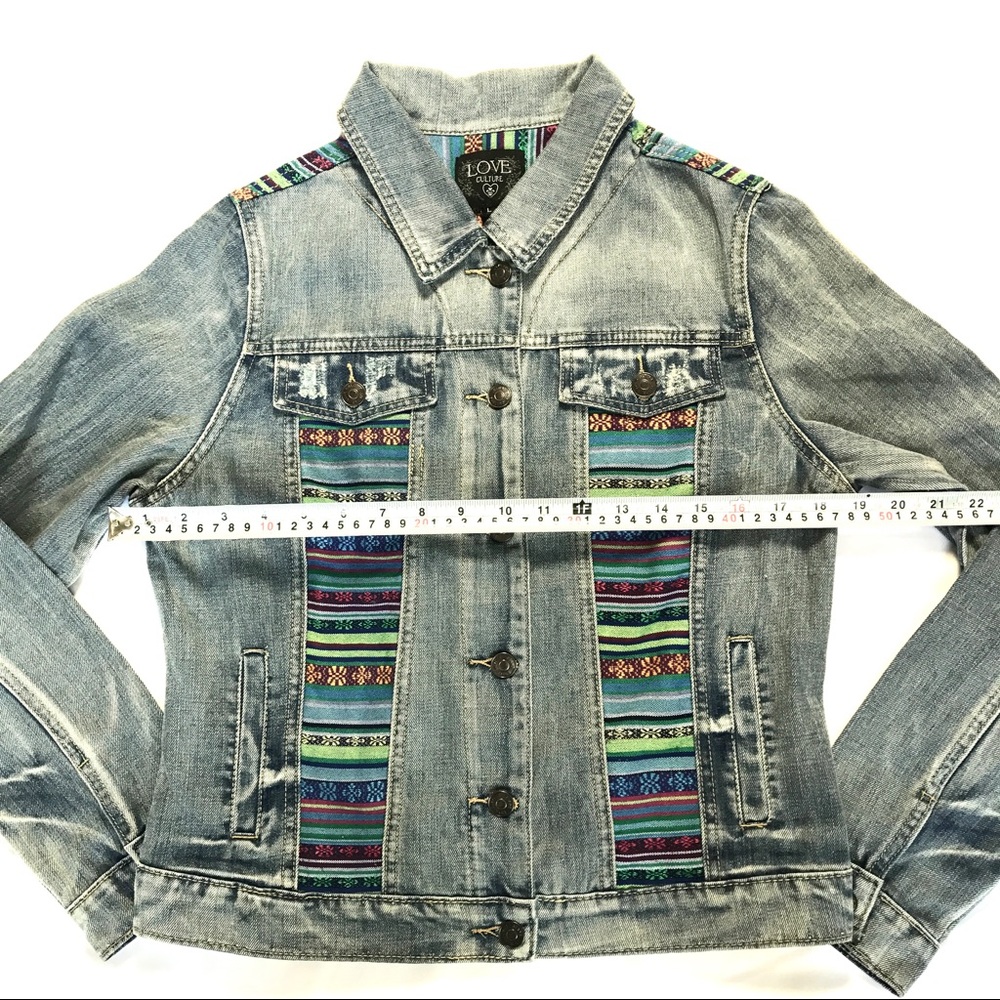 Love Culture Light Blue Denim Jacket with Colorful Stripes - Picture 3 of 8